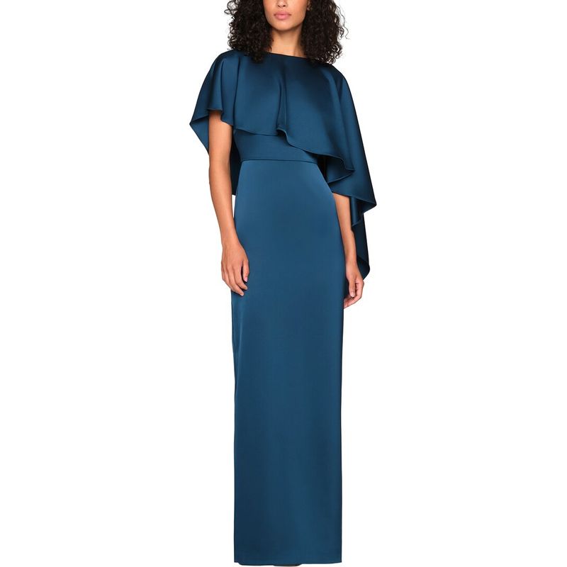 Theia Womens Karis Cape Column Gown, Blue